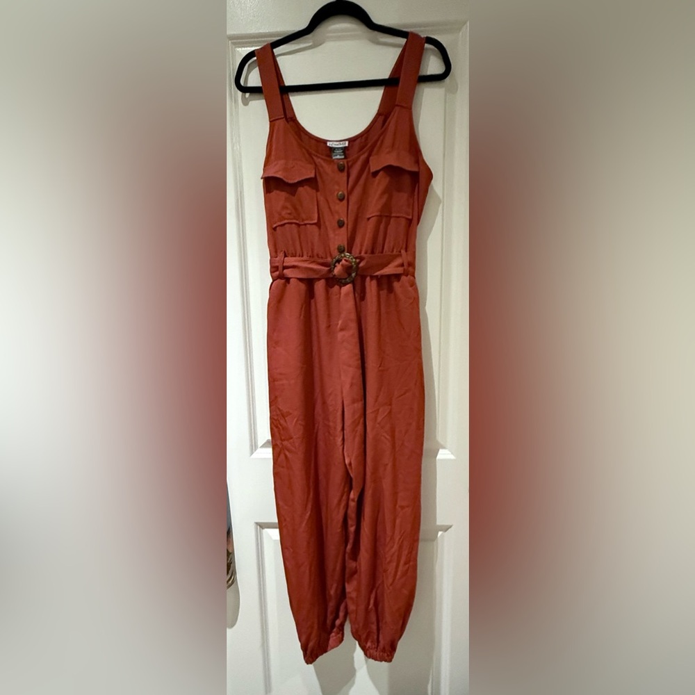 Rust Jumpsuit with Belted Waist